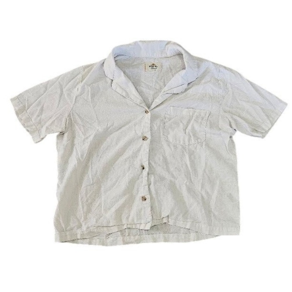 Marine Layer Shirt Women XS Hemp Blend White Short Sleeve Button Up Collared